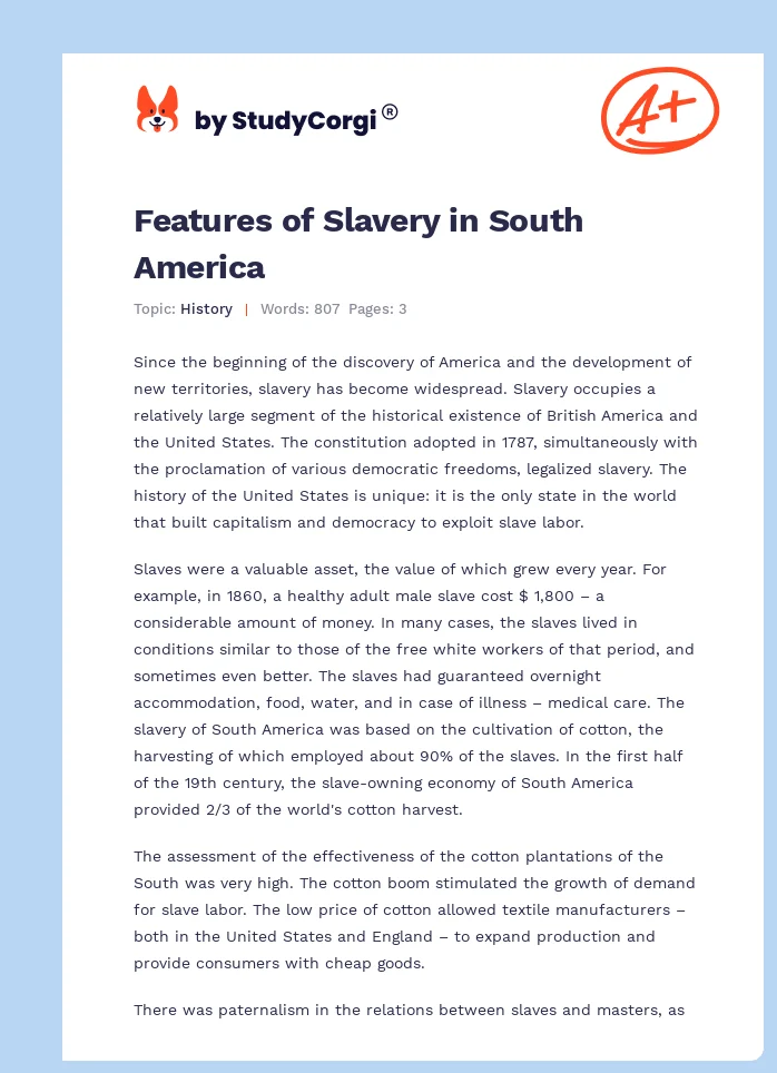 Features of Slavery in South America. Page 1