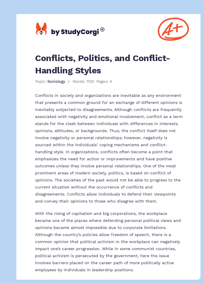 Conflicts, Politics, and Conflict-Handling Styles. Page 1