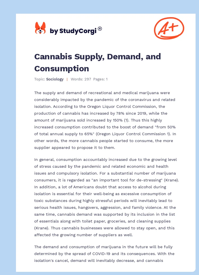 Cannabis Supply, Demand, and Consumption. Page 1