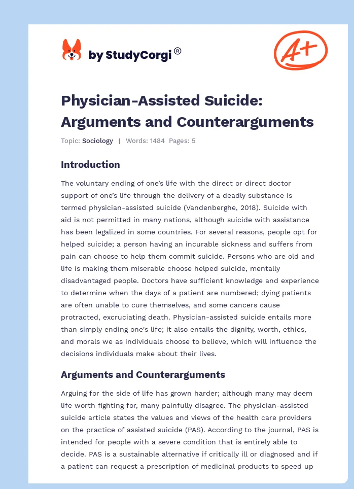 Physician-Assisted Suicide: Arguments and Counterarguments. Page 1