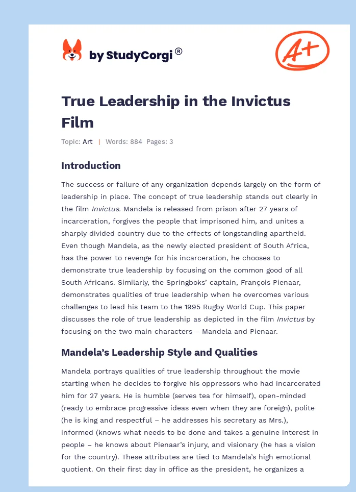 True Leadership in the Invictus Film. Page 1