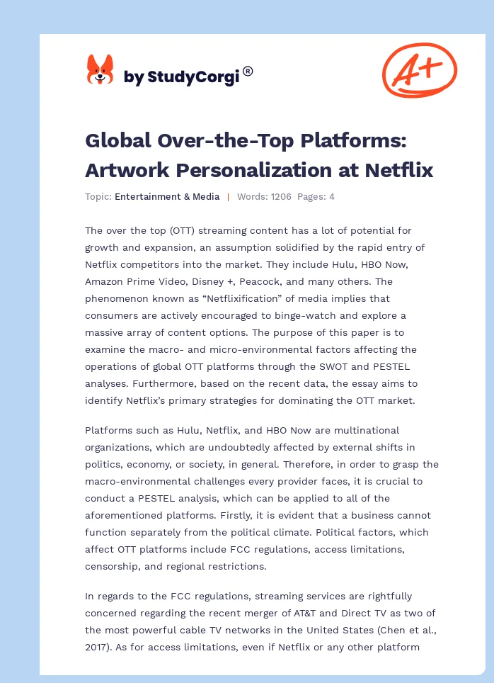 Global Over-the-Top Platforms: Artwork Personalization at Netflix. Page 1