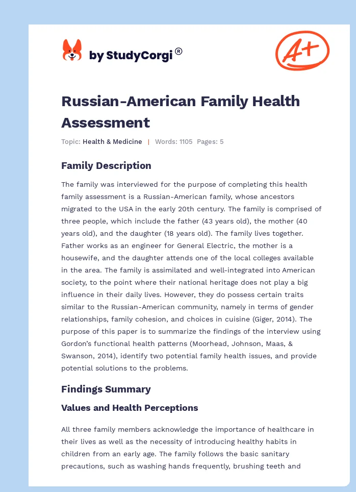 Russian-American Family Health Assessment. Page 1