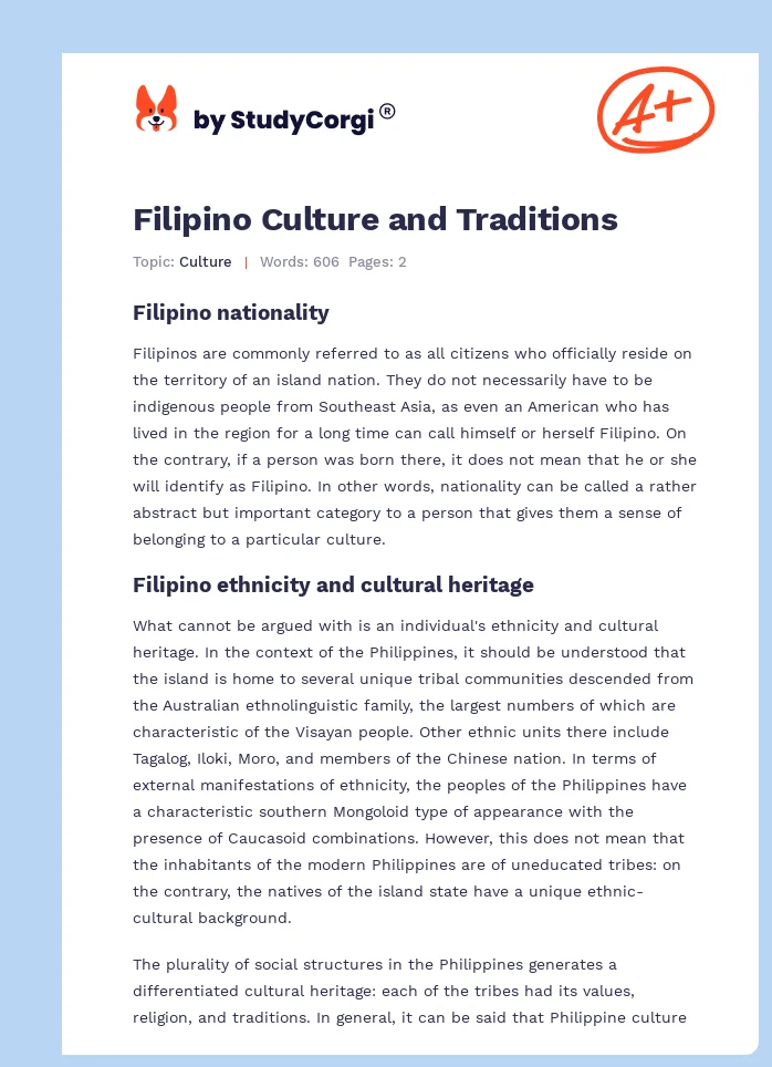 Filipino Culture and Traditions. Page 1