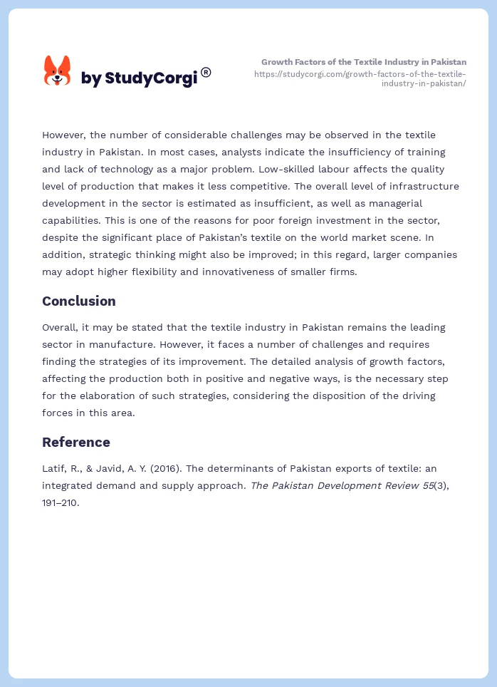 Growth Factors of the Textile Industry in Pakistan. Page 2