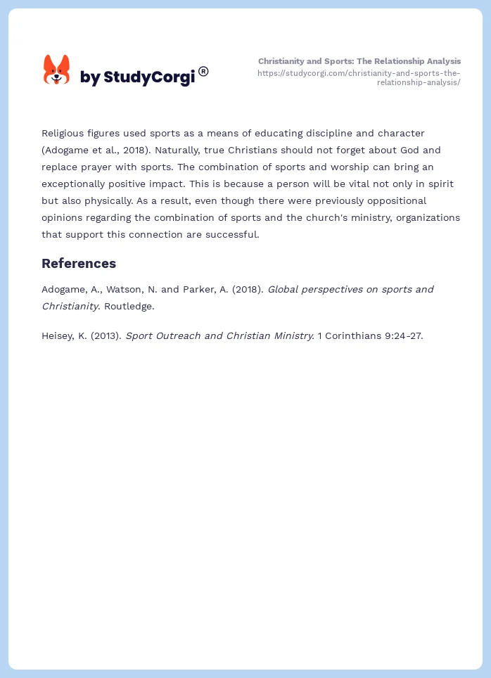 Christianity and Sports: The Relationship Analysis. Page 2