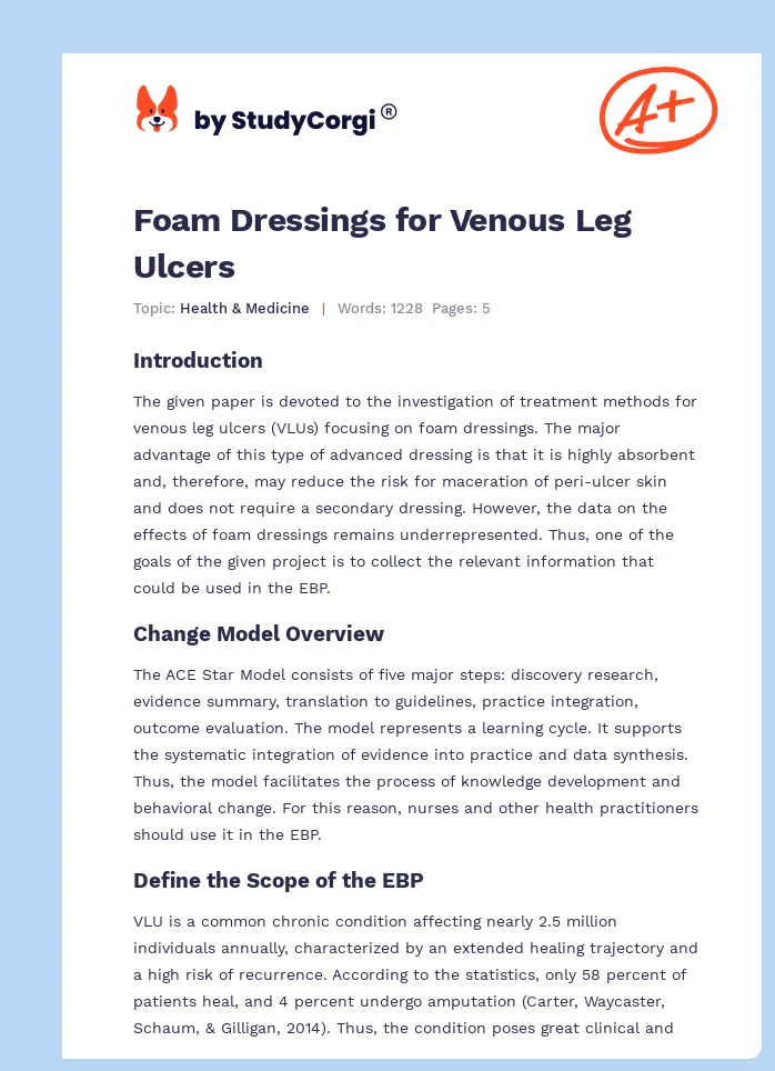 Foam Dressings for Venous Leg Ulcers. Page 1