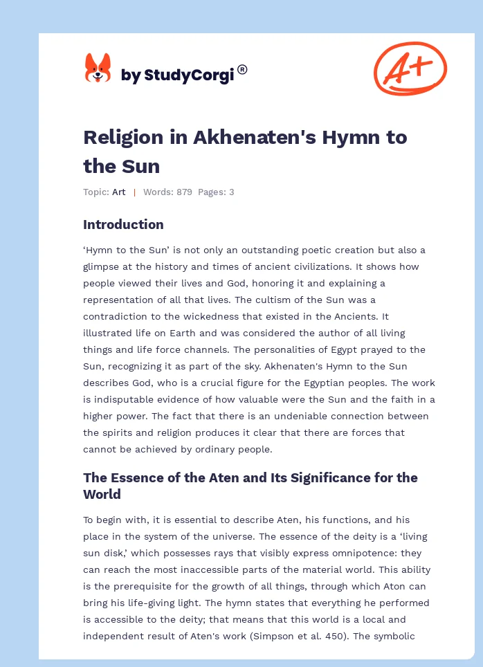 Religion in Akhenaten's Hymn to the Sun. Page 1