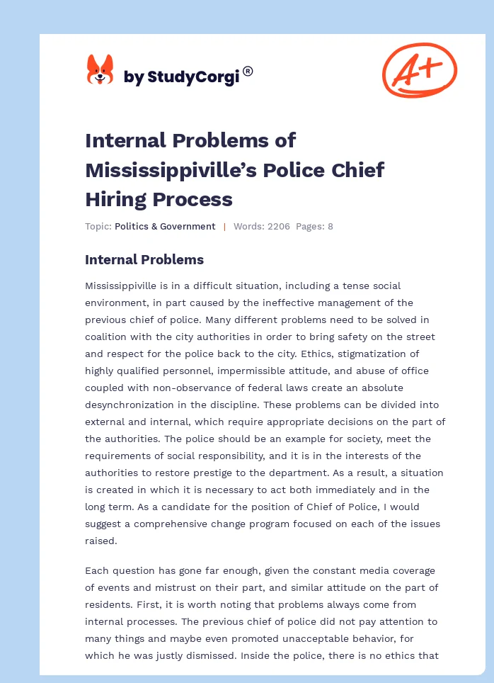 Internal Problems of Mississippiville’s Police Chief Hiring Process. Page 1
