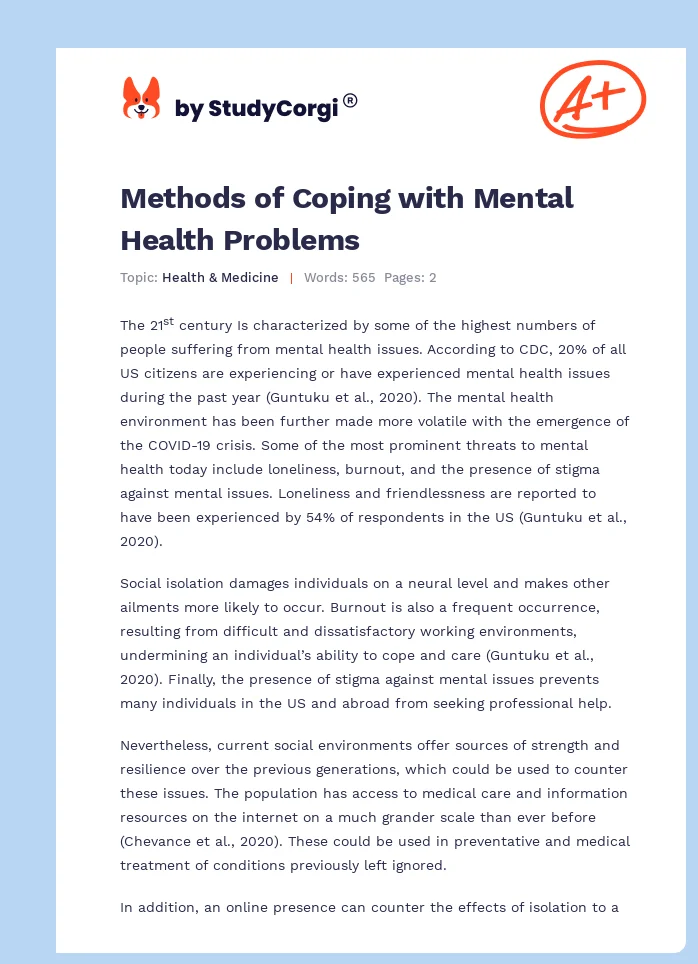 Methods of Coping with Mental Health Problems. Page 1