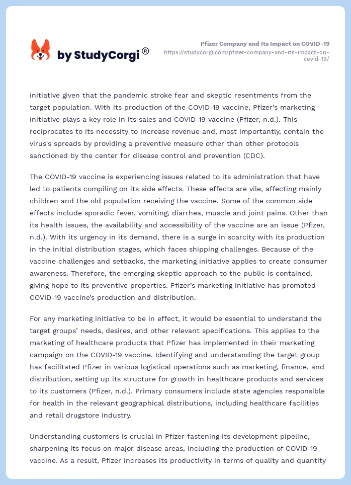 Pfizer Company and Its Impact on COVID-19. Page 2