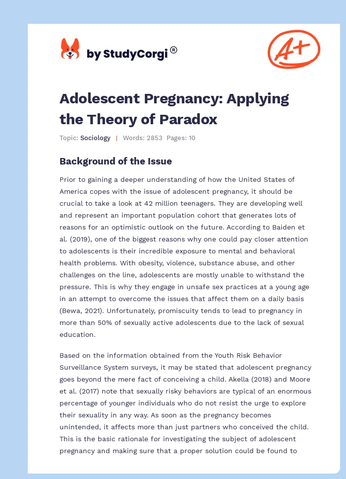 Adolescent Pregnancy: Applying the Theory of Paradox. Page 1