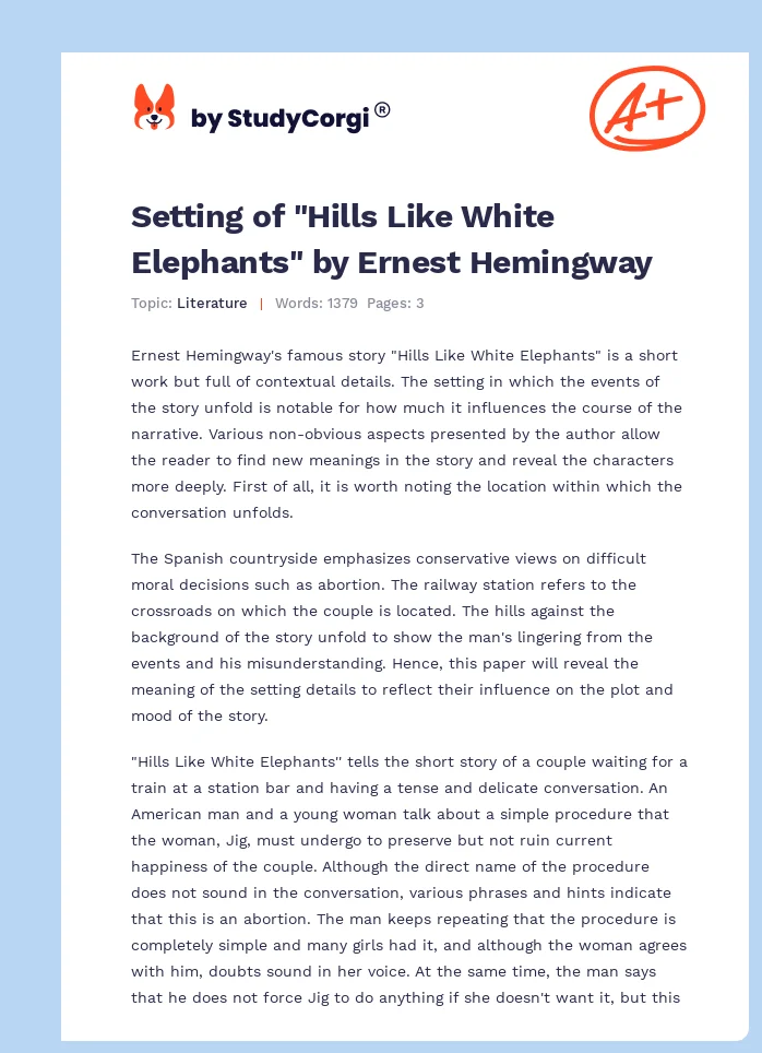 Setting of "Hills Like White Elephants" by Ernest Hemingway. Page 1