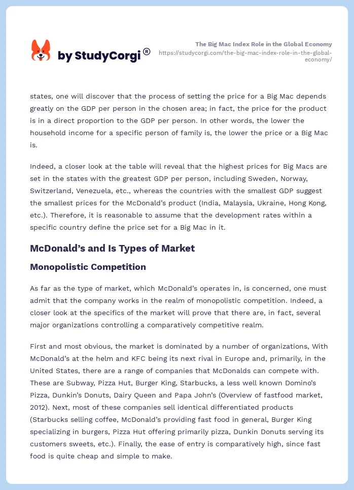 The Big Mac Index Role in the Global Economy. Page 2