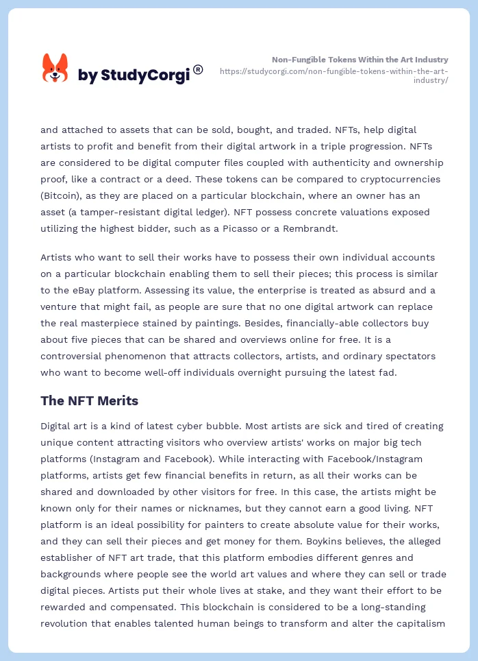 Non-Fungible Tokens Within the Art Industry. Page 2