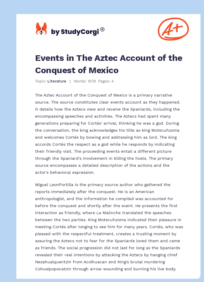 Events in The Aztec Account of the Conquest of Mexico. Page 1