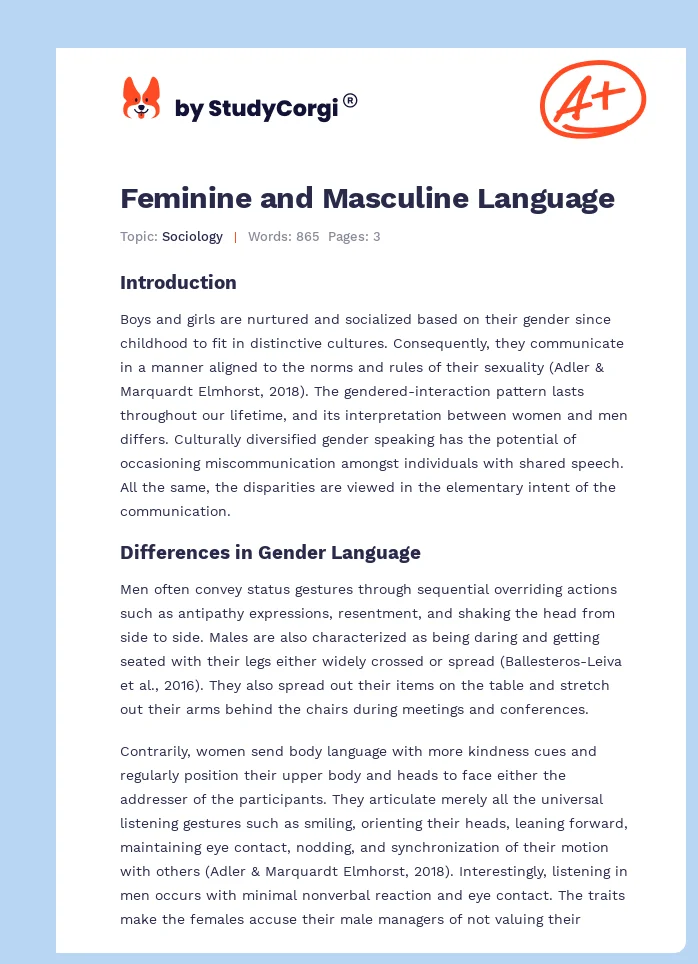 Feminine and Masculine Language. Page 1