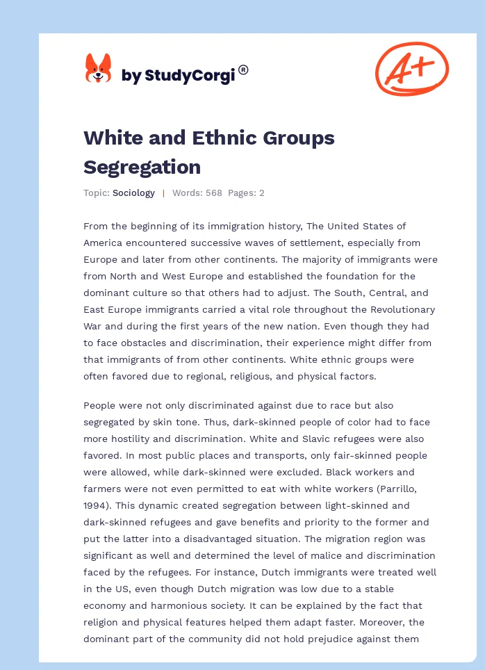 White and Ethnic Groups Segregation. Page 1