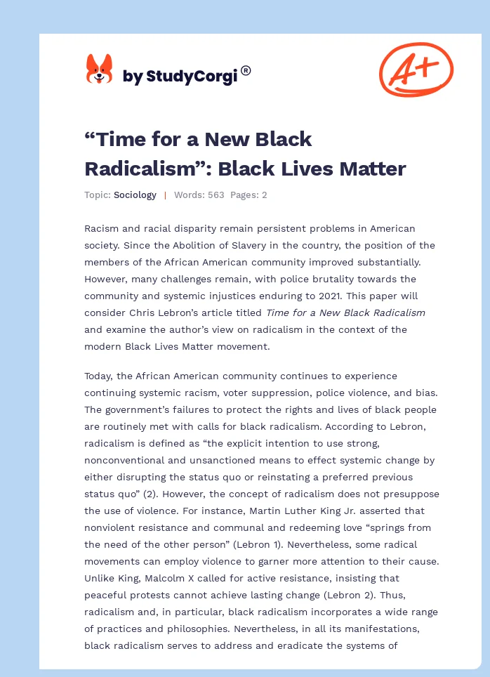 “Time for a New Black Radicalism”: Black Lives Matter. Page 1