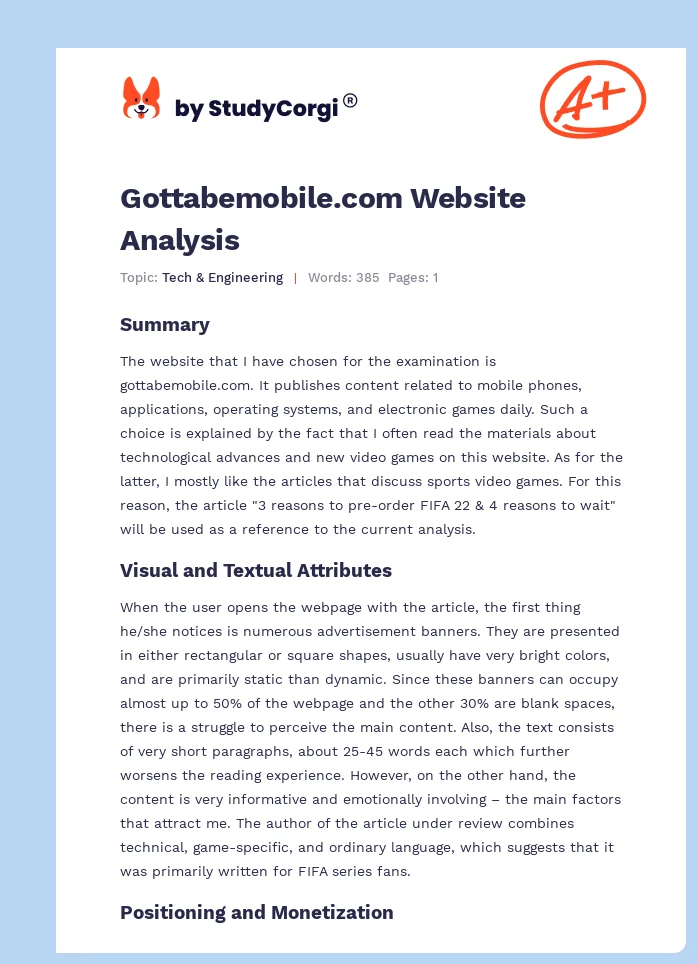 Gottabemobile.com Website Analysis. Page 1