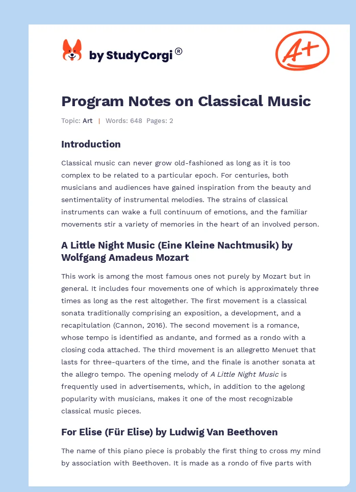 Program Notes on Classical Music. Page 1