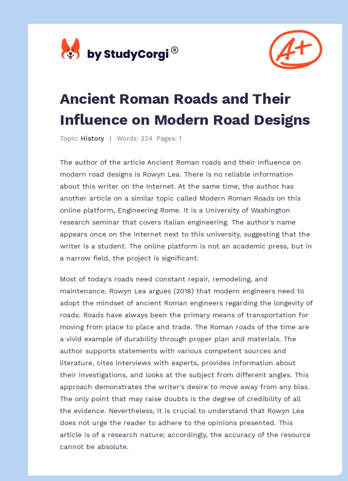 Ancient Roman Roads and Their Influence on Modern Road Designs. Page 1