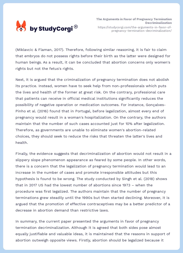 The Arguments in Favor of Pregnancy Termination Decriminalization. Page 2