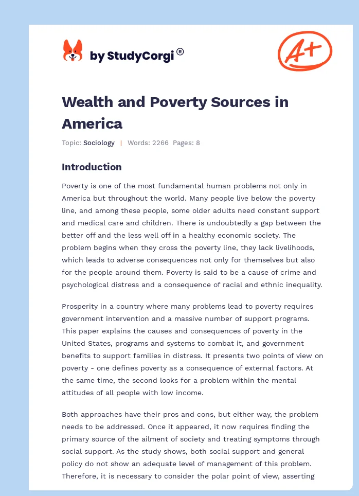 Wealth and Poverty Sources in America. Page 1