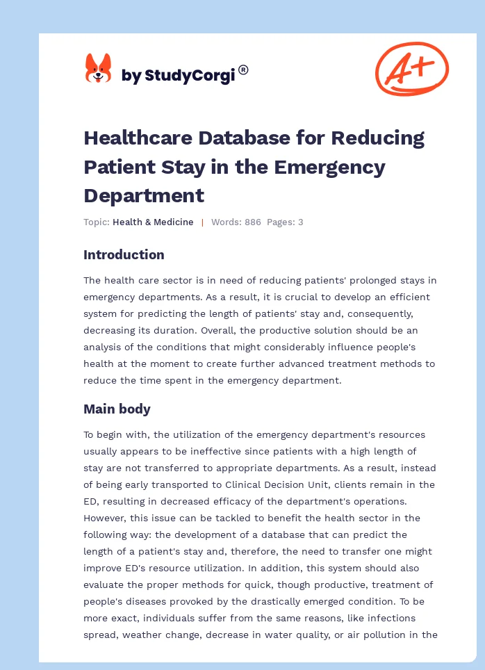 Healthcare Database for Reducing Patient Stay in the Emergency Department. Page 1