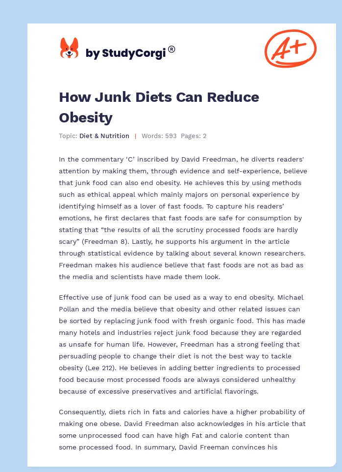 How Junk Diets Can Reduce Obesity. Page 1