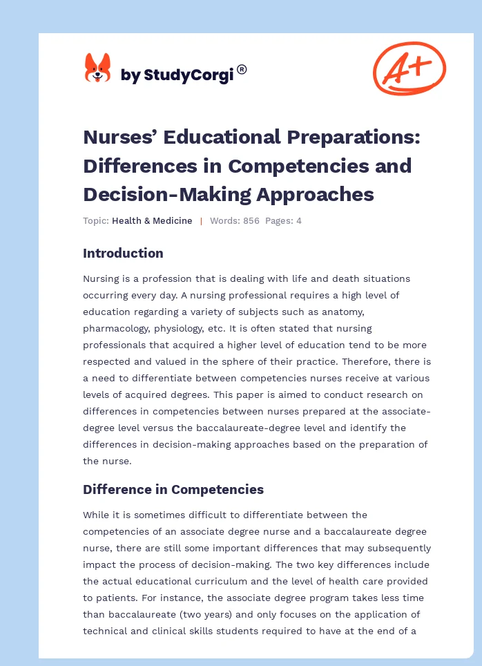 Nurses’ Educational Preparations: Differences in Competencies and Decision-Making Approaches. Page 1