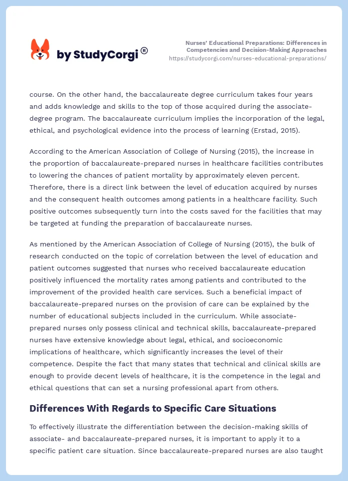 Nurses’ Educational Preparations: Differences in Competencies and Decision-Making Approaches. Page 2