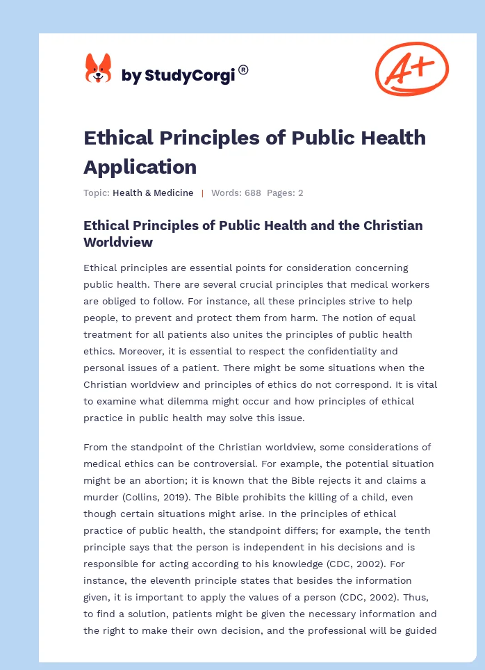 Ethical Principles of Public Health Application. Page 1