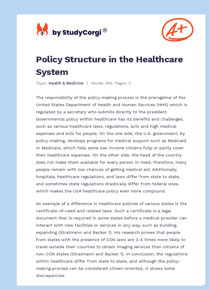 Policy Structure in the Healthcare System. Page 1