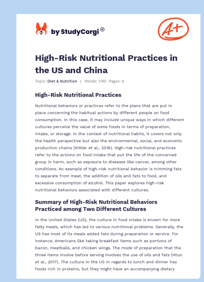 High-Risk Nutritional Practices in the US and China. Page 1