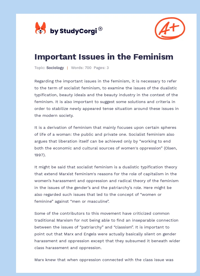 Important Issues in the Feminism. Page 1
