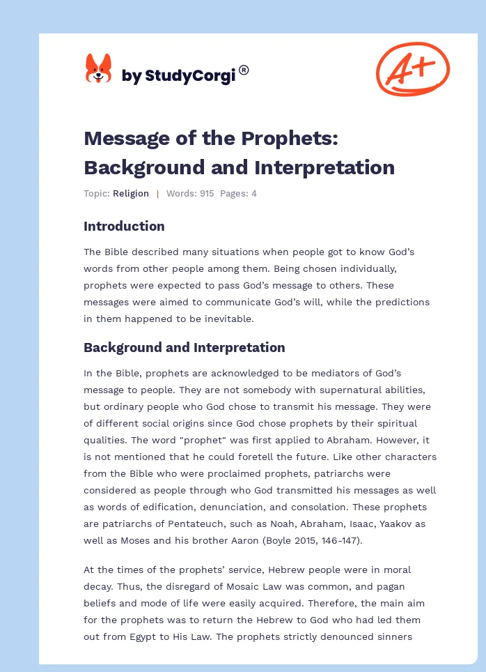 Message of the Prophets: Background and Interpretation. Page 1