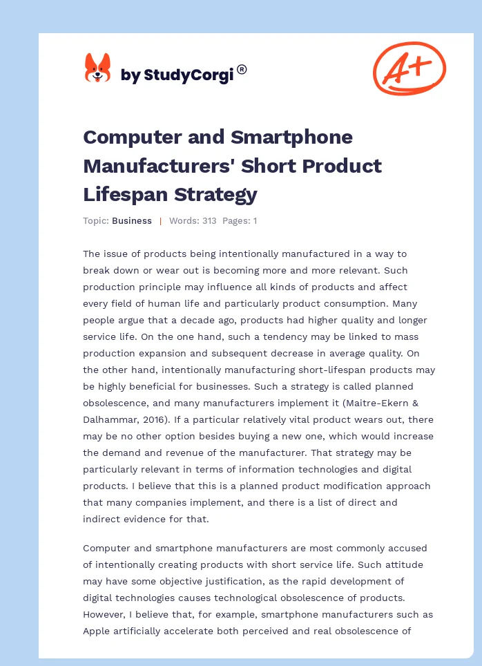 Computer and Smartphone Manufacturers' Short Product Lifespan Strategy. Page 1