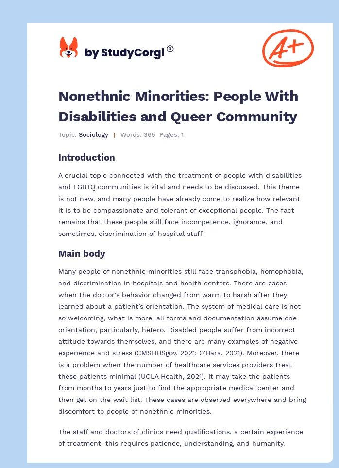 Nonethnic Minorities: People With Disabilities and Queer Community. Page 1