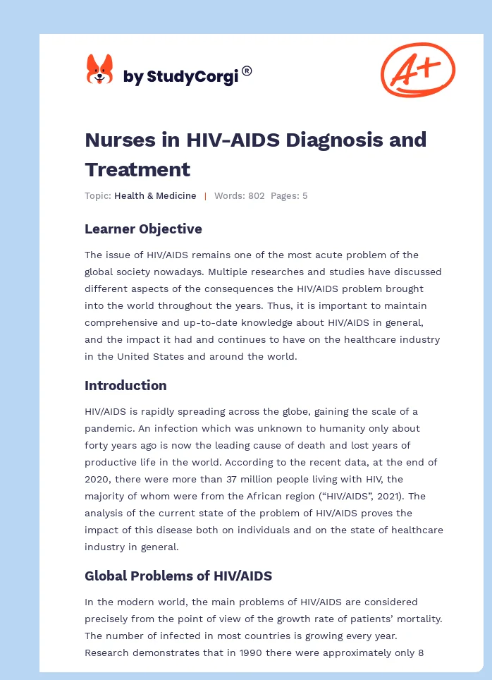 Nurses in HIV-AIDS Diagnosis and Treatment. Page 1