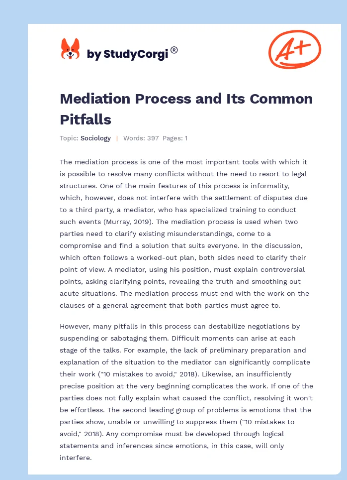 Mediation Process and Its Common Pitfalls. Page 1