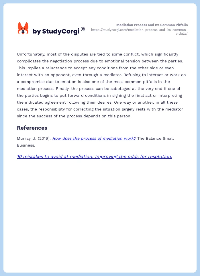 Mediation Process and Its Common Pitfalls. Page 2