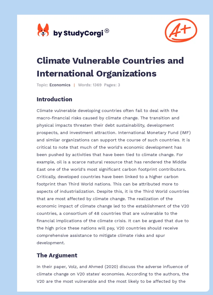 Climate Vulnerable Countries and International Organizations. Page 1
