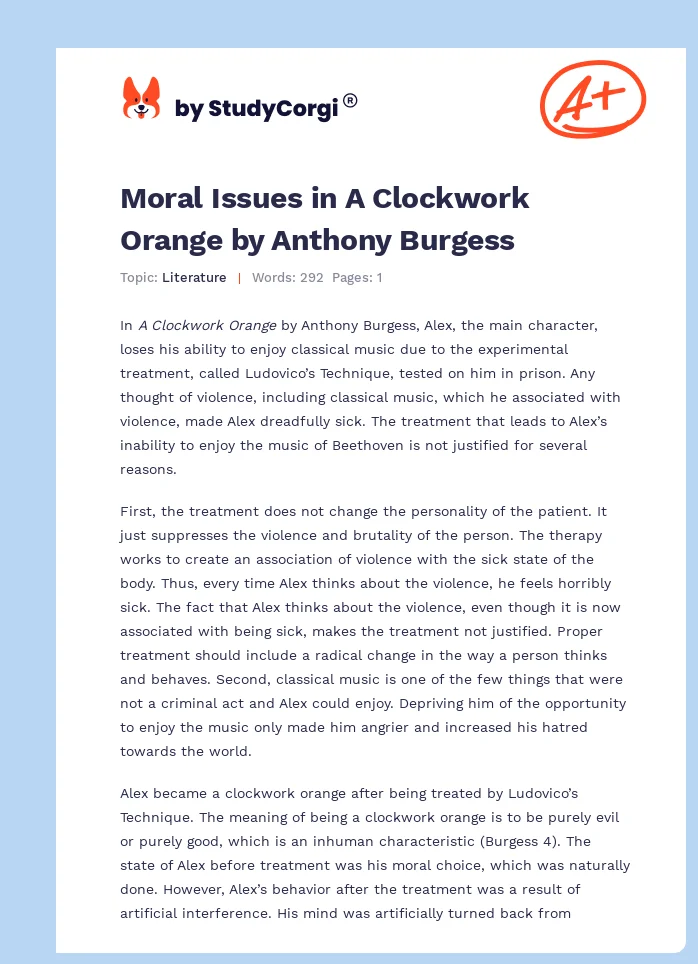 Moral Issues in A Clockwork Orange by Anthony Burgess. Page 1