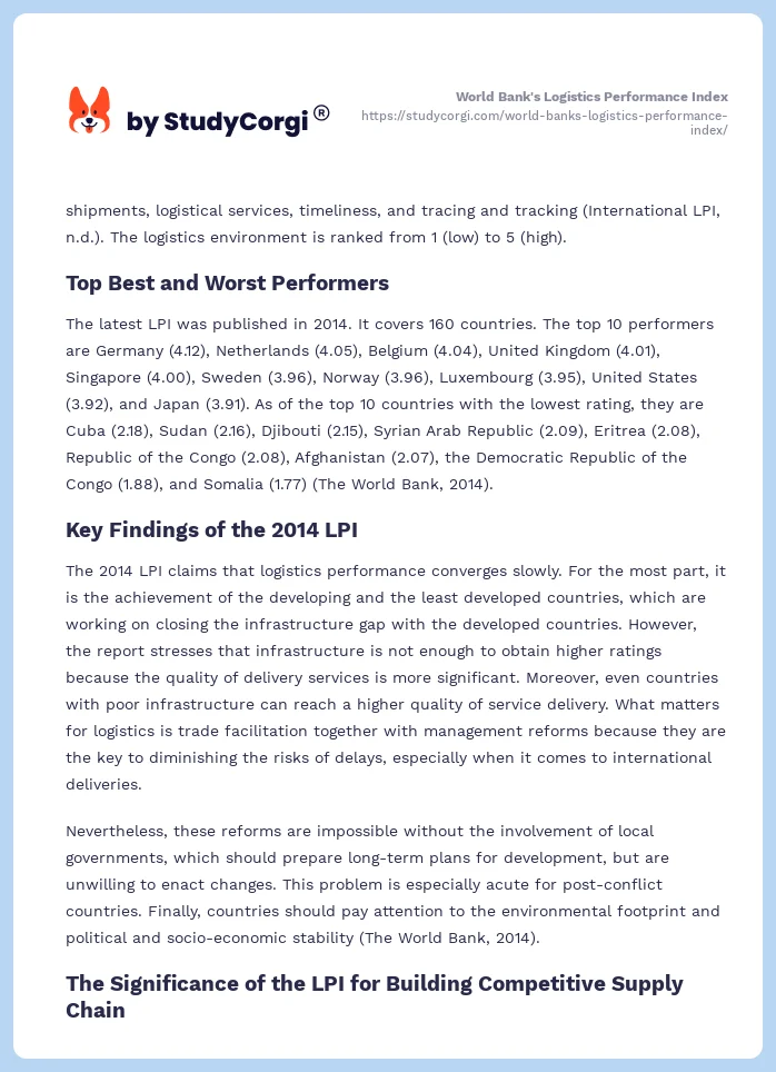 World Bank's Logistics Performance Index. Page 2