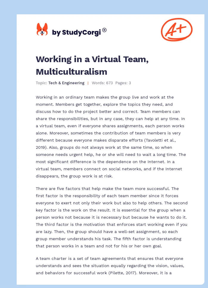 Working in a Virtual Team, Multiculturalism. Page 1