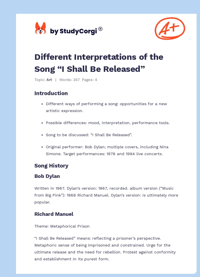 Different Interpretations of the Song “I Shall Be Released”. Page 1