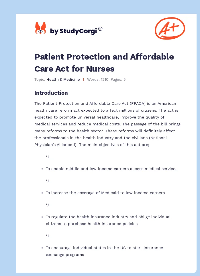 Patient Protection and Affordable Care Act for Nurses. Page 1