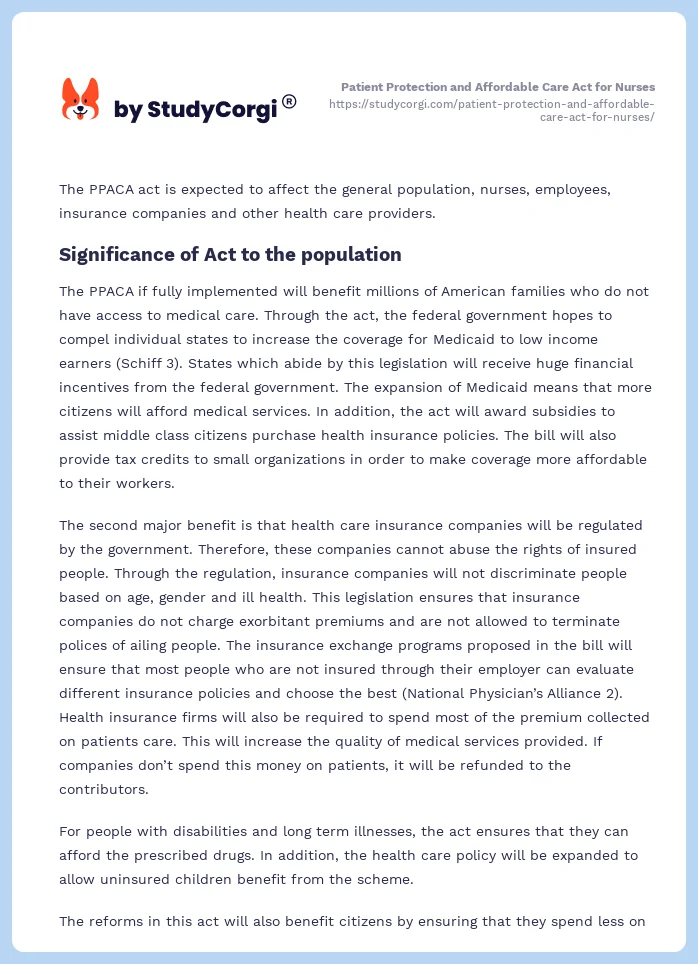 Patient Protection and Affordable Care Act for Nurses. Page 2