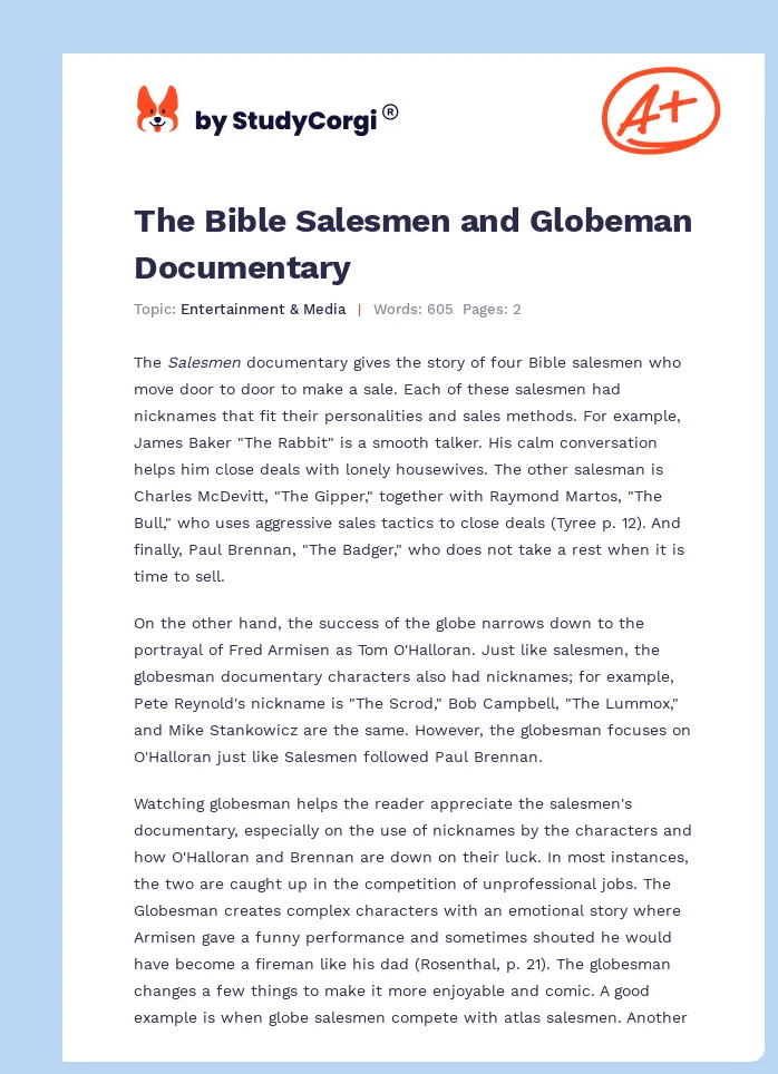 The Bible Salesmen and Globeman Documentary. Page 1